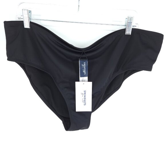 Swimsuits For All Bikini Bottom Solid Black Bathing Suit Mid-Rise Beach Curvy 20 - Picture 1 of 7